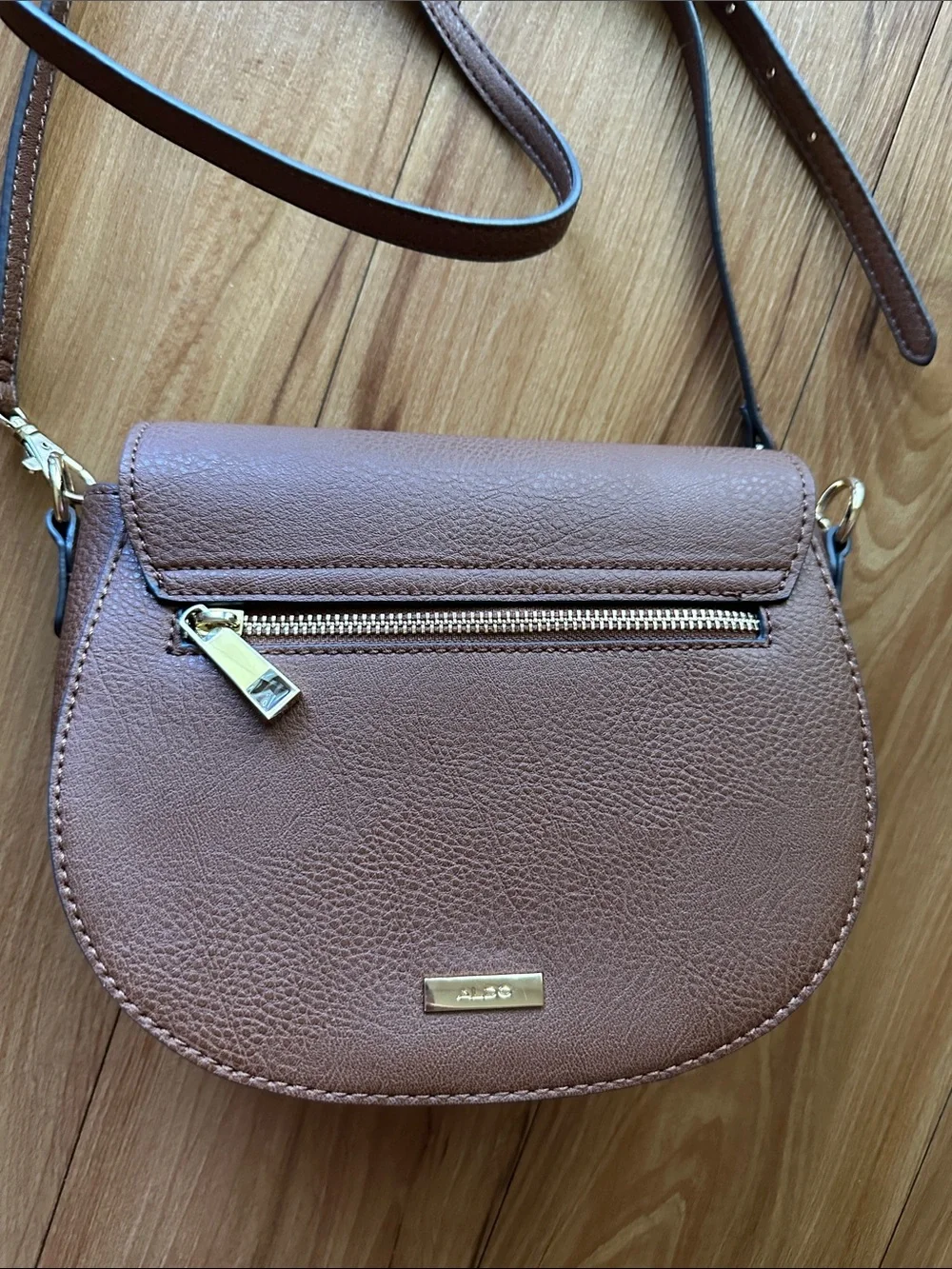 Aldo Brown Pebbled Leather Bag with Scarf-Wrapped Strap & Crossbody Strap